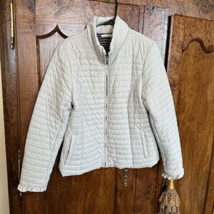 Mystree Quilted Jacket with Feminine Ruffle Hem, Size